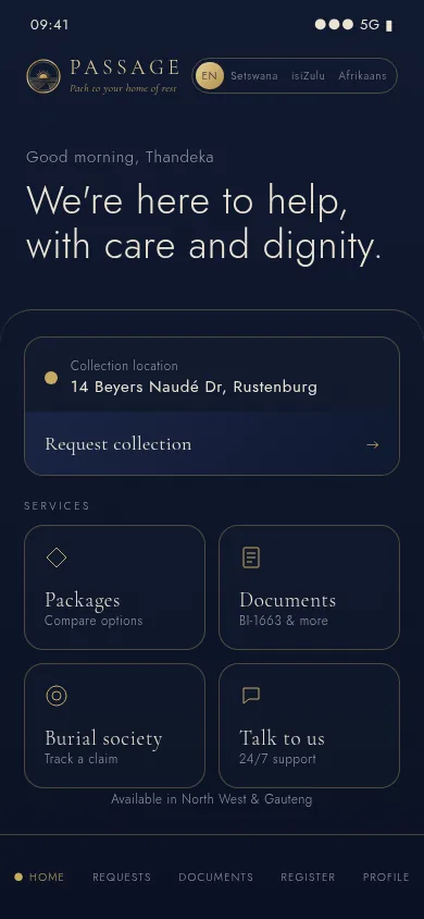 Passage app home screen